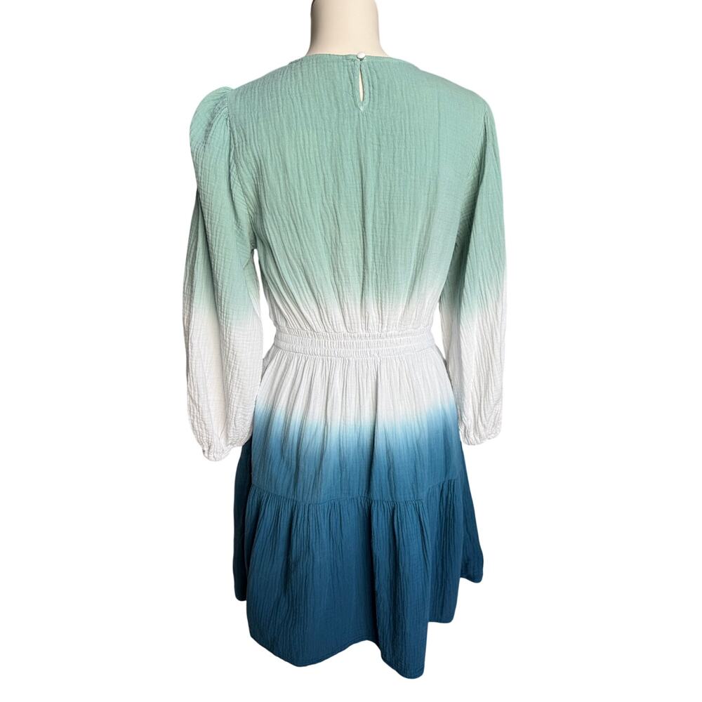 Universal Thread Blue Ombre Cotton Gauze Mini Dress Size Medium Puff Sleeve - Picture 4 of 13